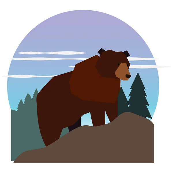 Colorful Vector Illustration Brown Bear Mountain Forest — Stock Vector