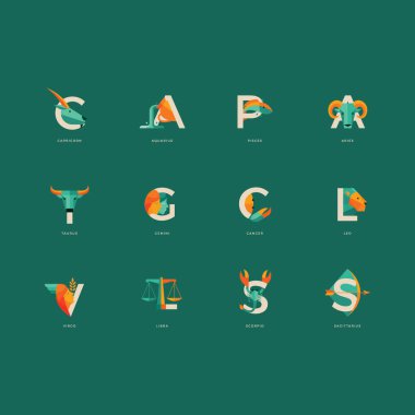 Modern grafik zodiac simge vektör çizimi 