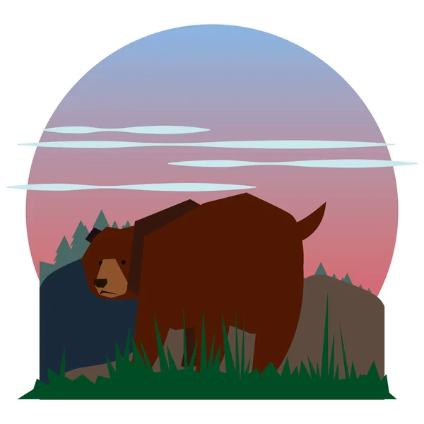Colorful Vector Illustration Brown Bear Mountain Forest — Stock Vector