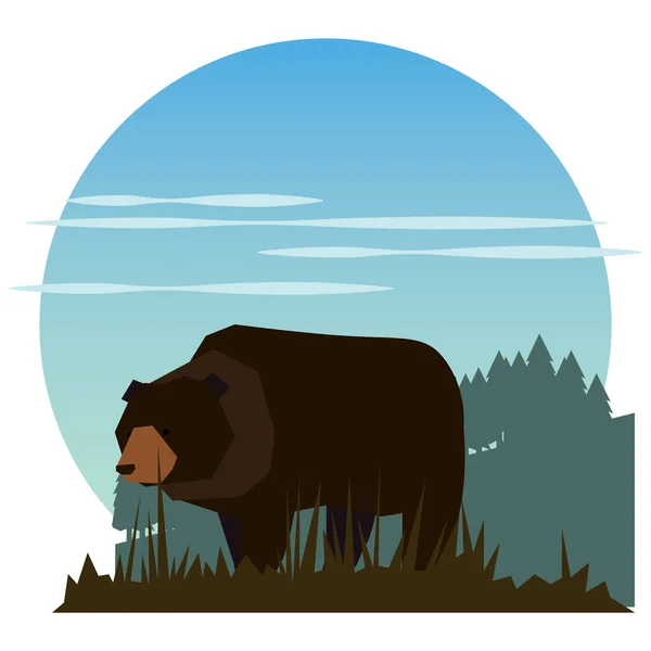 Colorful Vector Illustration Brown Bear Mountain Forest — Stock Vector