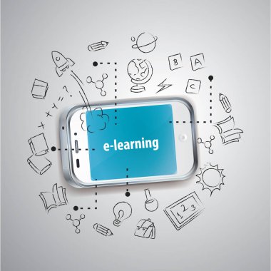 e-öğrenme vektör illüstrasyonu, simge ögesi arka planı