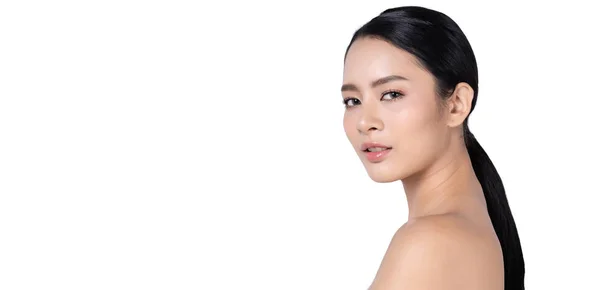 Vista lateral de la belleza Mujer asiática cara primer plano perfil retrato lo — Foto de Stock