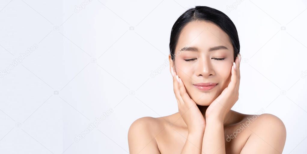 Beautiful Young Asian Woman with closed eyes, beauty skin health