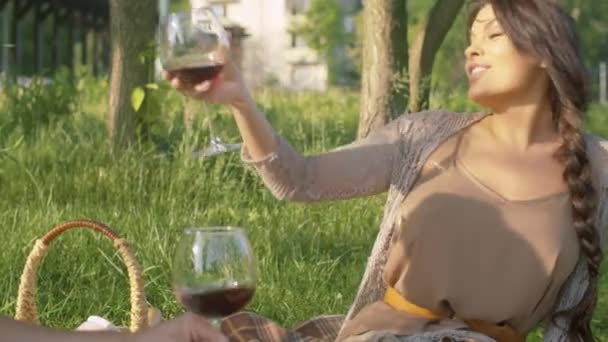 Portrét krásné ženy pijící víno — Stock video
