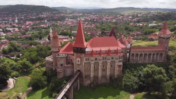 Dramatyczna Antena Castelul Corvinilor Zamek Corvin Piękny Zamek Bajki Rumunii — Wideo stockowe