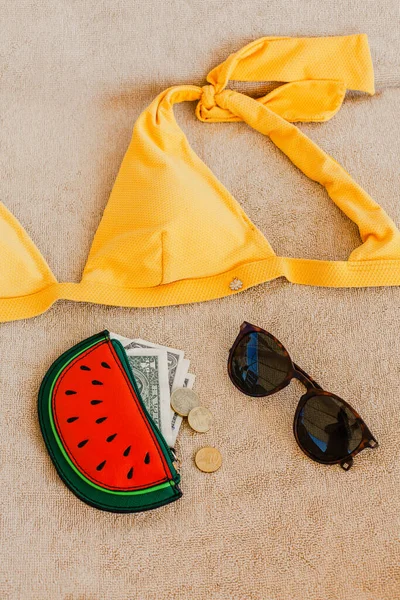 Zomer Indeling Concept Van Reizen Vakantie Kleurrijke Accessoires — Stockfoto