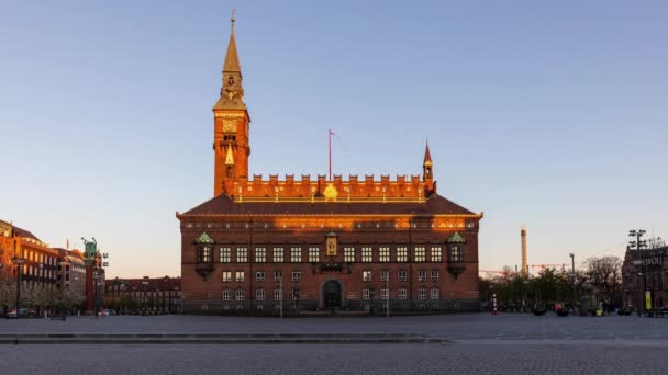 Day Night Time Lapse Från Raadshuspladsen Square Och Köpenhamns Stadshus — Stockvideo