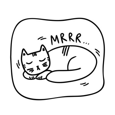 Beyaz arka planda izole edilmiş uyuyan kedi mırıltısı. 