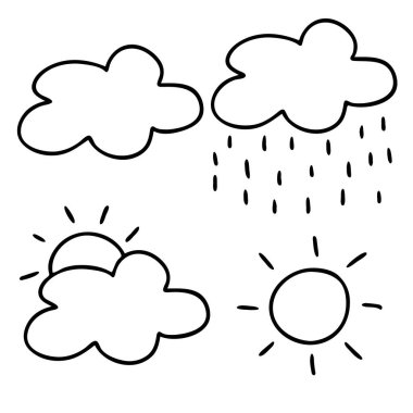 Beyaz arkaplanda izole edilmiş farklı hava koşulları simgeleri. 