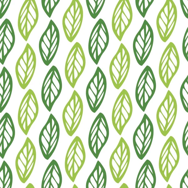 Einfache Blatt Blätter Laub Illustration Grün Monochrom Nahtlose Muster Hintergrundbild — Stockvektor