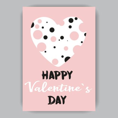 Delikleri ve siyah daireler ile kalpli pembe Sevgililer günü kartı