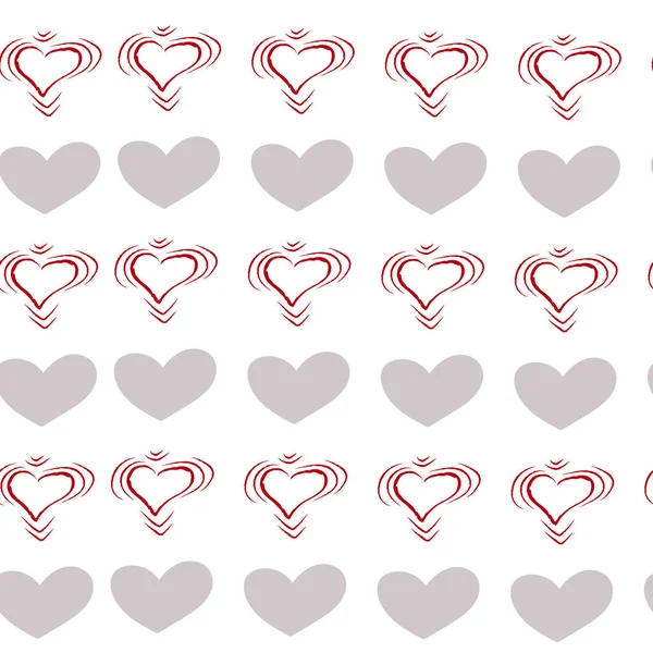 Pattern with gray and pink hearts on a white background hand-drawn — Stock Vector