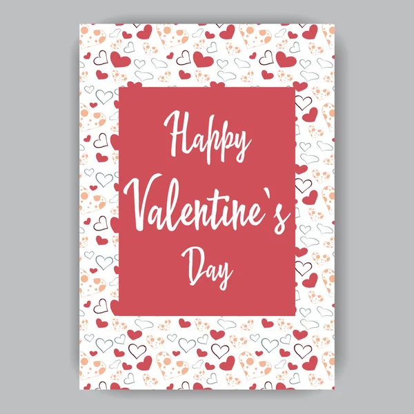 Valentijnsdag kaart wit met harten oranje, blauw, rood op een witte achtergrond handgetekende — Stockvector