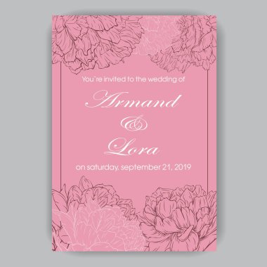 Düğün davetiyesi ile çizilmiş peonies