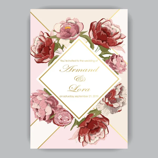 Düğün davetiyesi ile çizilmiş peonies