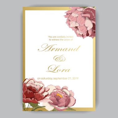 Düğün davetiyesi ile çizilmiş peonies