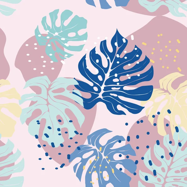 Wzór liści tropikalnych ręcznie rysowane w pastelowych kolorach — Wektor stockowy