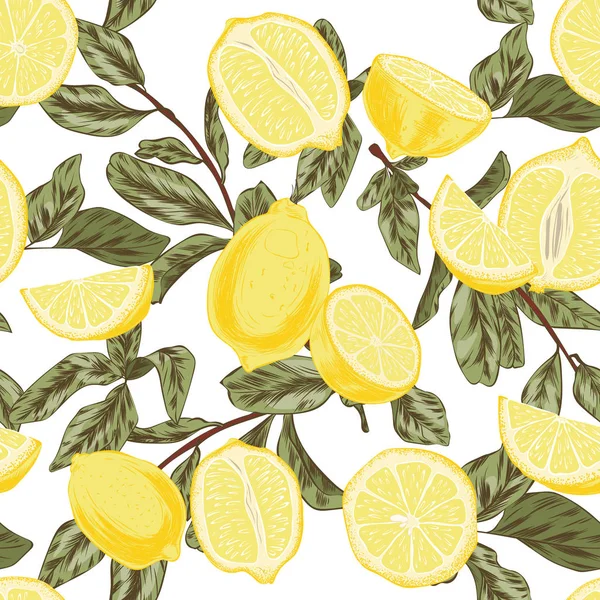 Muster mit Zitronen von Hand gezeichnet gelb und zitrone — Stockvektor