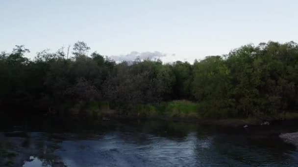 Marco aerodinámico, bosque, río, montañas, volcanes en Kamchatka — Vídeo de stock