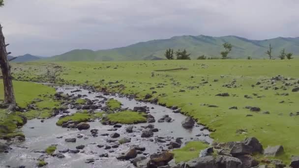 Aero frame, waterval, water, veld, bergen, natuur — Stockvideo