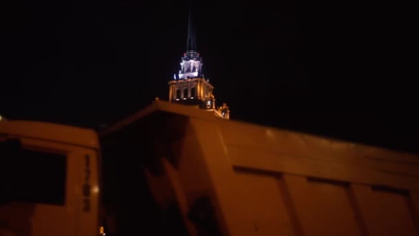 Moskova gece çerçevesi, bina, mimari — Stok video