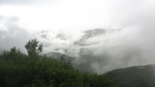 Luchtfoto van Kamchatka, natuur, bergen, vulkanen, wolken en mist — Stockvideo