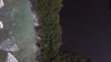 Maldivler 'in havadan çekilmiş görüntüleri. Okyanusta ve doğada bir ada.