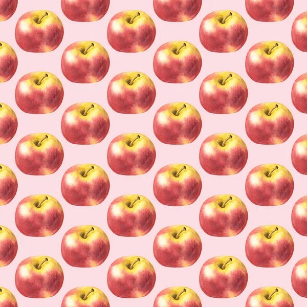 Watercolor hand-drawn seamless pattern with fresh red apples. — Stock Photo, Image