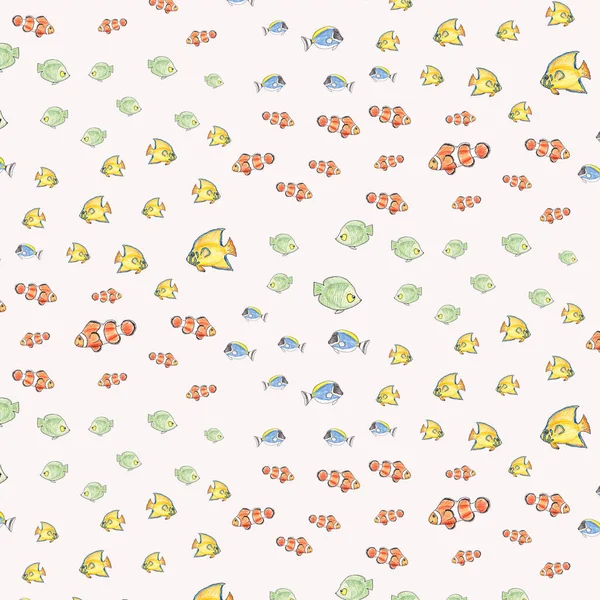 Handgezeichnetes Nahtloses Muster Mit Bunten Fischen Auf Weißem Hintergrund Nahtloses — Stockfoto
