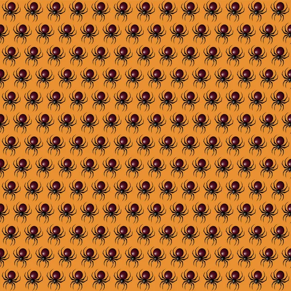 ハロウィーンのクモのパターン シームレスなクモの背景 オレンジの背景のクモ — ストックベクタ