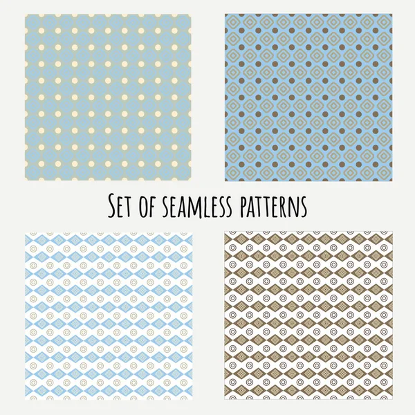 Conjunto de patrones de vectores geométricos sin costura. Fondo abstracto. Patrones vectoriales ornamentales geométricos marrón y azul. — Vector de stock