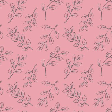 Pembe arka planda gri el çizimleri olan kusursuz çiçek deseni..