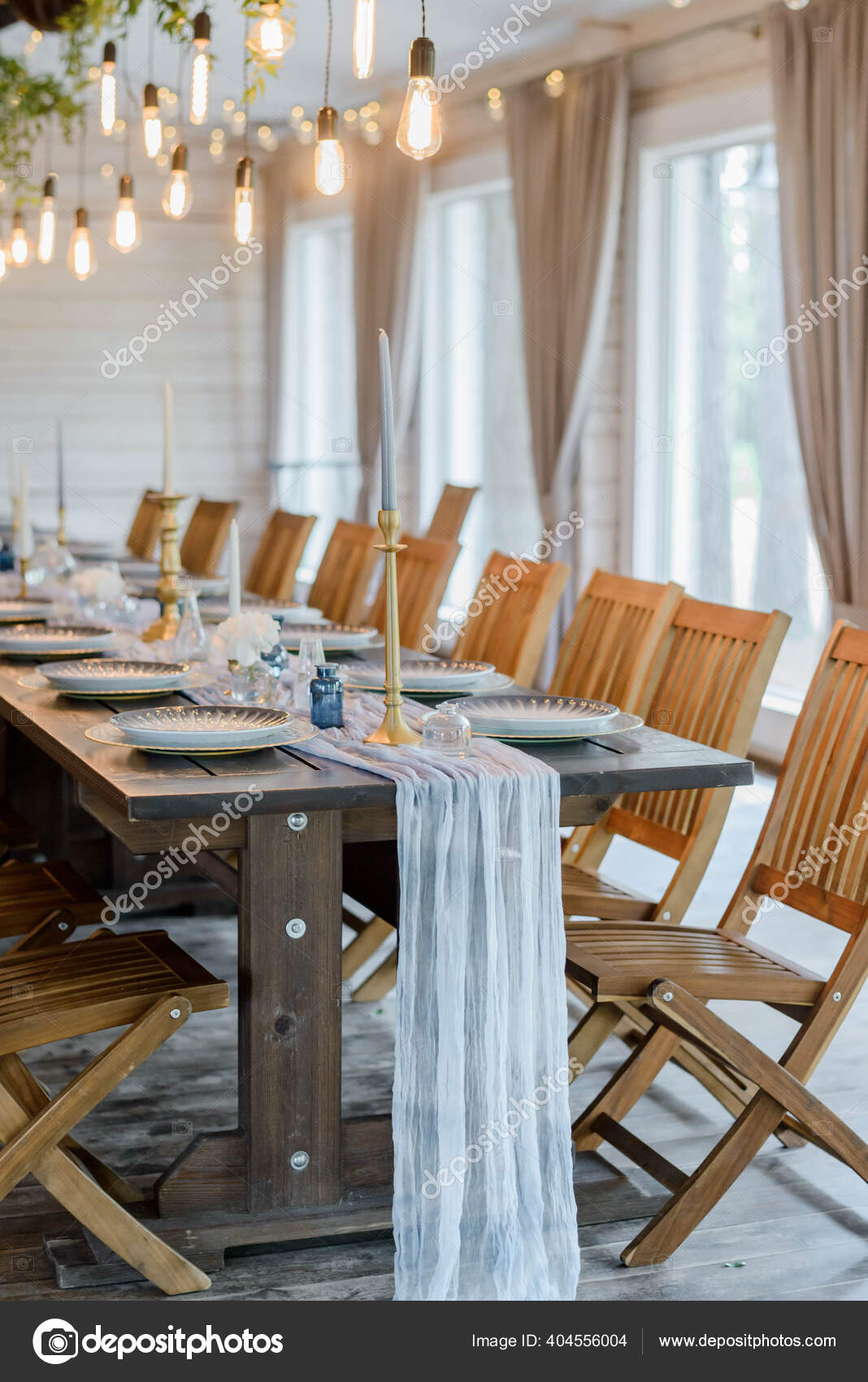 Mesa Servida Para Una Cena Bodas Estilo Boho Chic Platos — Foto de