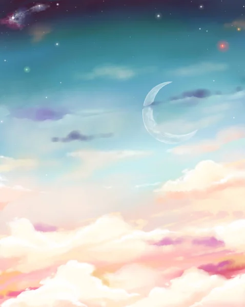 Magische hemel met een maan van schemering in de nacht — Stockfoto