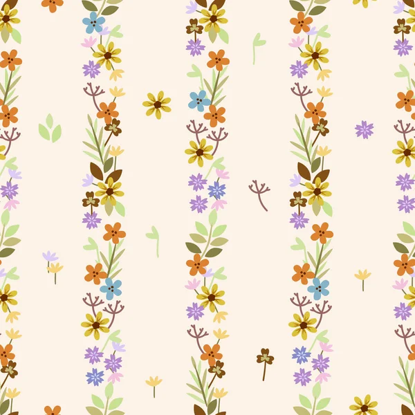Patrón Sin Costuras Con Rayas Flores Pradera Dibujos Animados Color — Archivo Imágenes Vectoriales