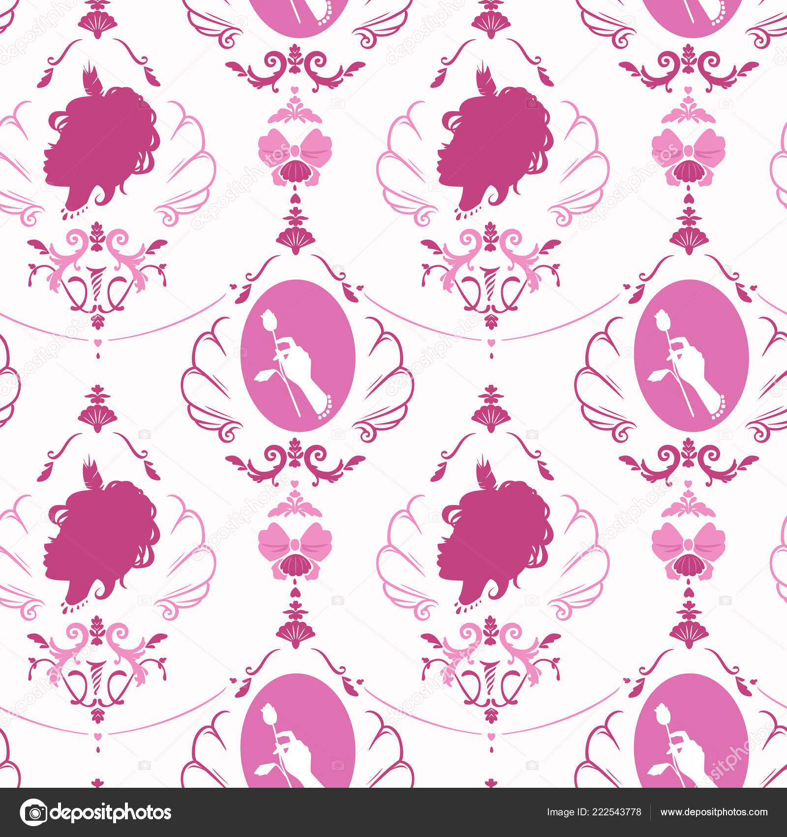 Seamless Rococo Style Girly Pink Pattern With Monograms And