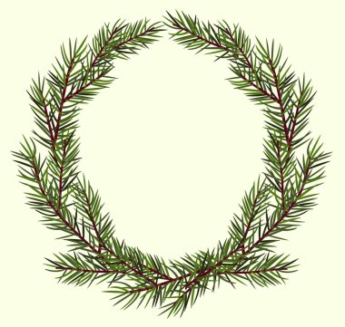 yuvarlak vektör çerçeve gür yeşil çam branche
