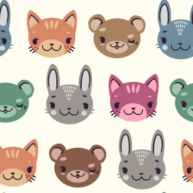 Çocuklar sevimli Dikişsiz desen hayvanlar yumuşak renkler gülümseyen kafalı
