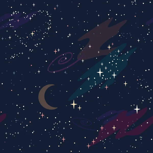 Motif Vectoriel Avec Cœur Constellation Ciel Étoilé Lune Nébuleuse — Image vectorielle