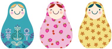 Vektör Basitleştirilmiş karikatür styl Rusça matryoshka kümesi