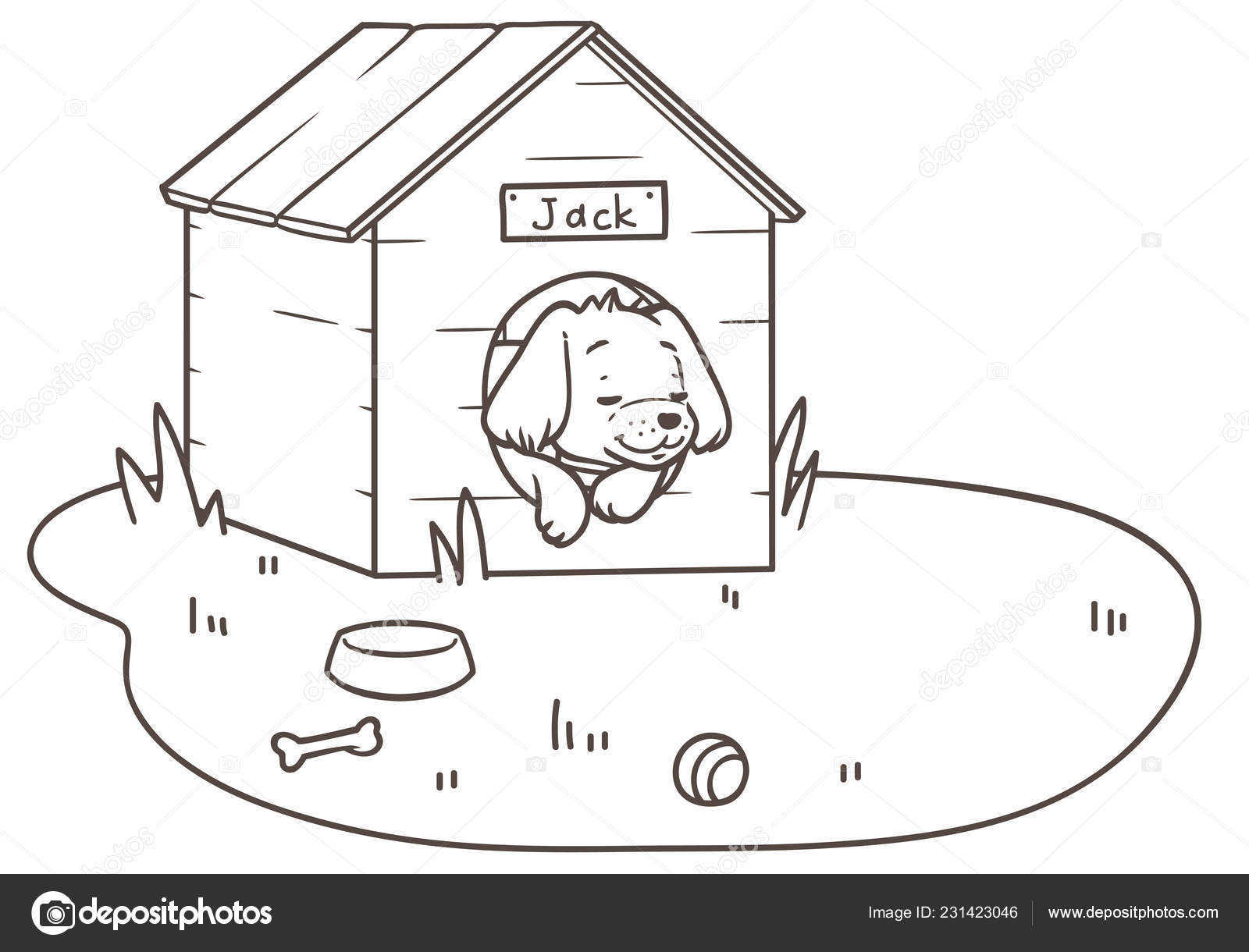 Décrire Dessin Chien Amical Dormir Dans Cage Une Pelouse