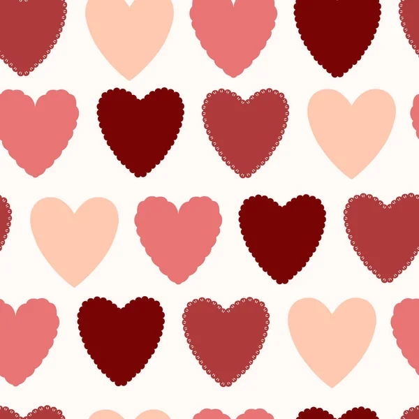 Simple Vector Seamless Pattern Romantic Hearts Red Shade — Stock Vector