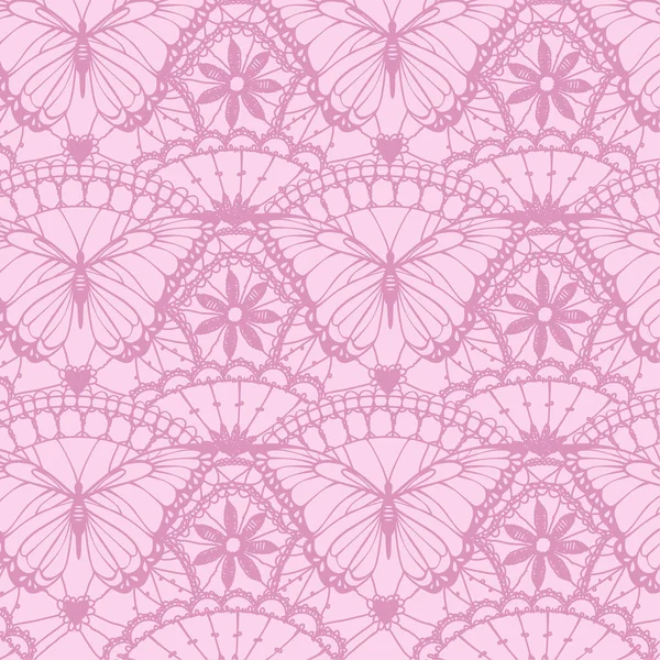 Fondo con patrón de vectores ornamentales de encaje con mariposa y flores — Vector de stock