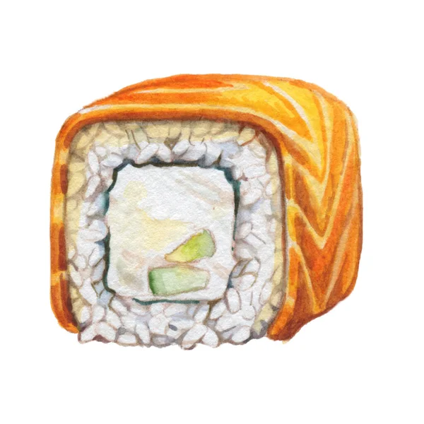 Watercolor Drawing Sushi Roll Philadelphi — Stock Photo, Image