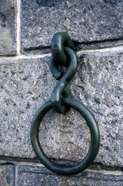 Handle on brick wall, close up view
