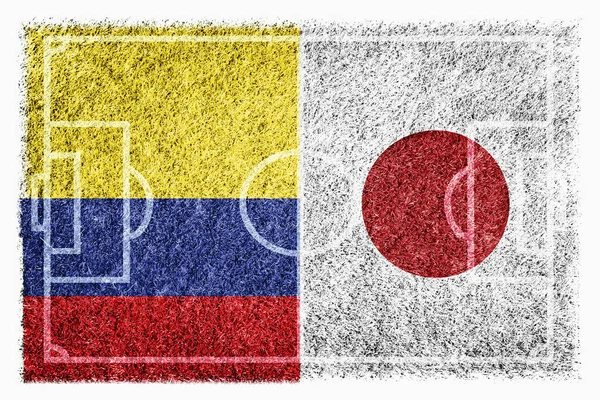 Banderas Colombia Japón Campo Fútbol — Foto de Stock