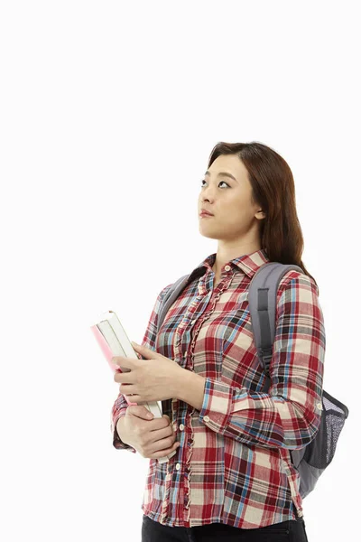 Vrouw Met Rugzak Boeken — Stockfoto