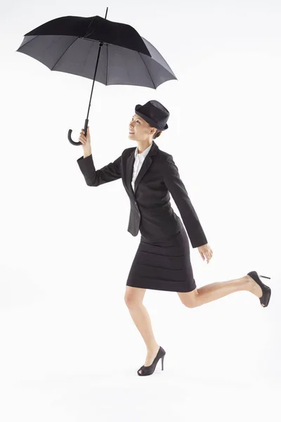 Cheerful Businesswoman Posing Umbrella — Stock Photo, Image