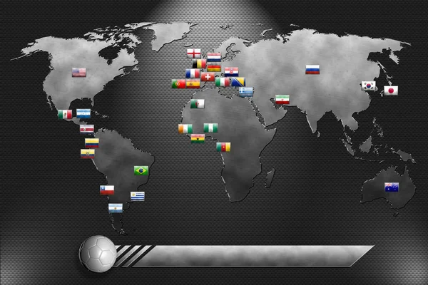 有世界地图和足球队的金属板 — 图库照片
