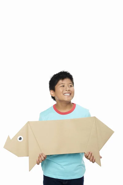 Boy Carrying Paper Pig — Stock Photo, Image